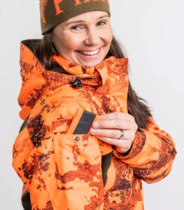 chaqueta de caza de mujer naranja de alta visibilidad impermeable